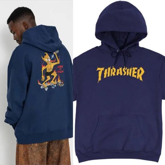 THRASHER Blue Burn it Down Hoodie SIZE Medium NWT - Picture 1 of 5